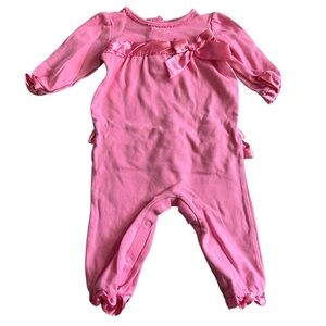 Okie Dokie Pink Satin Bow Long Sleeve Baby Romper 6–9M